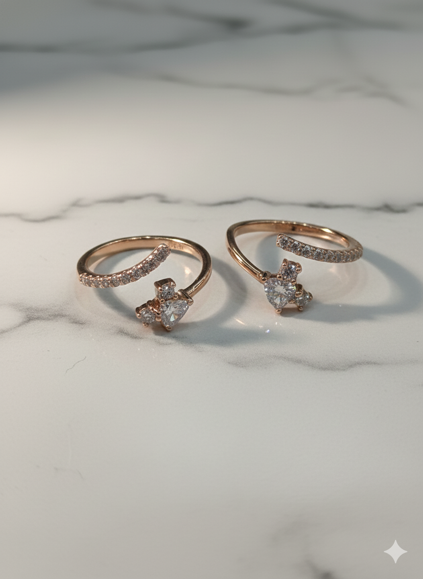 92.5 Silver Rose Gold  fancy Single Flower Crystal Toe Ring 