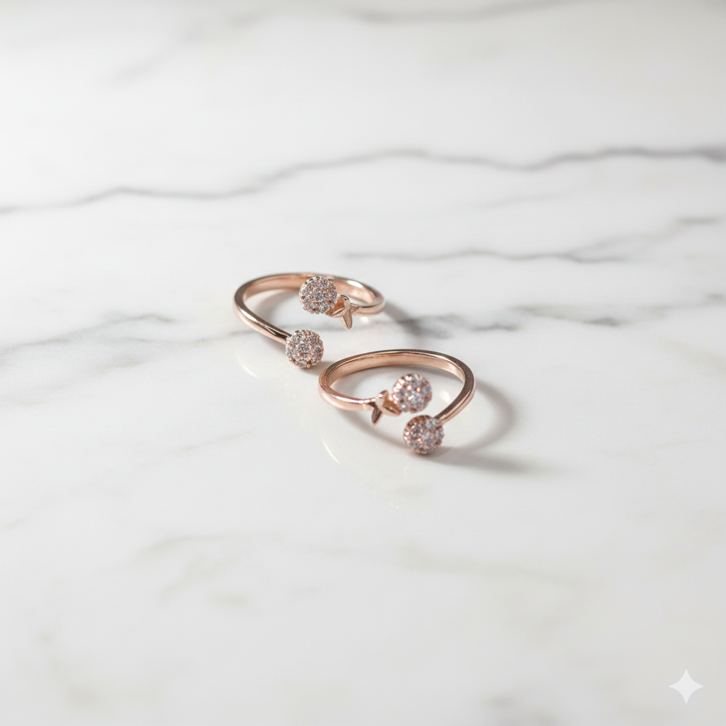 92.5 Silver Rose Gold  White Stone Toe Ring 