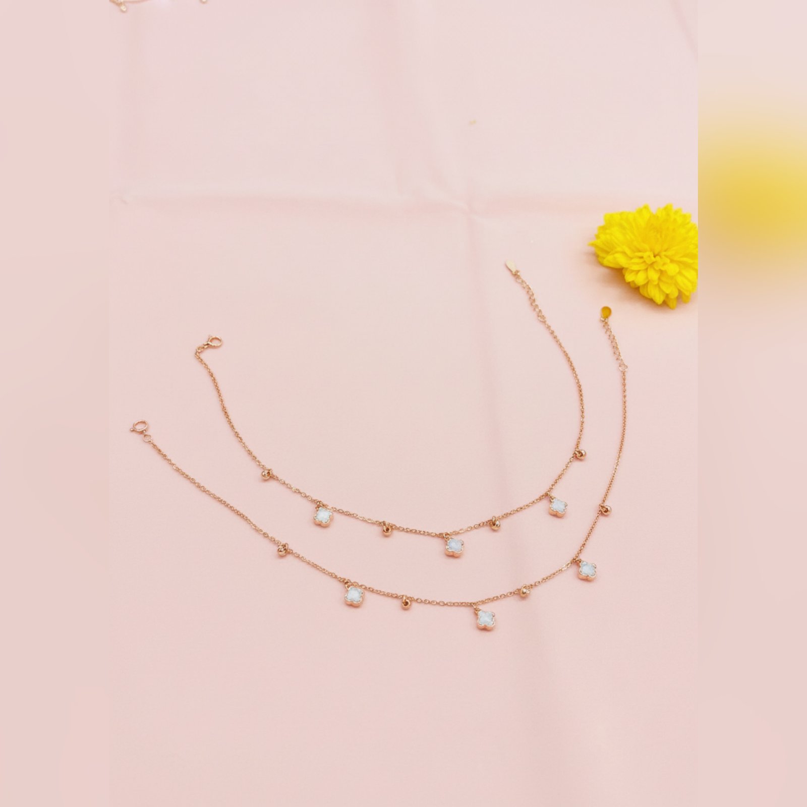 Rose Gold Clover Anklet – Symbol of Prosperity & Luck