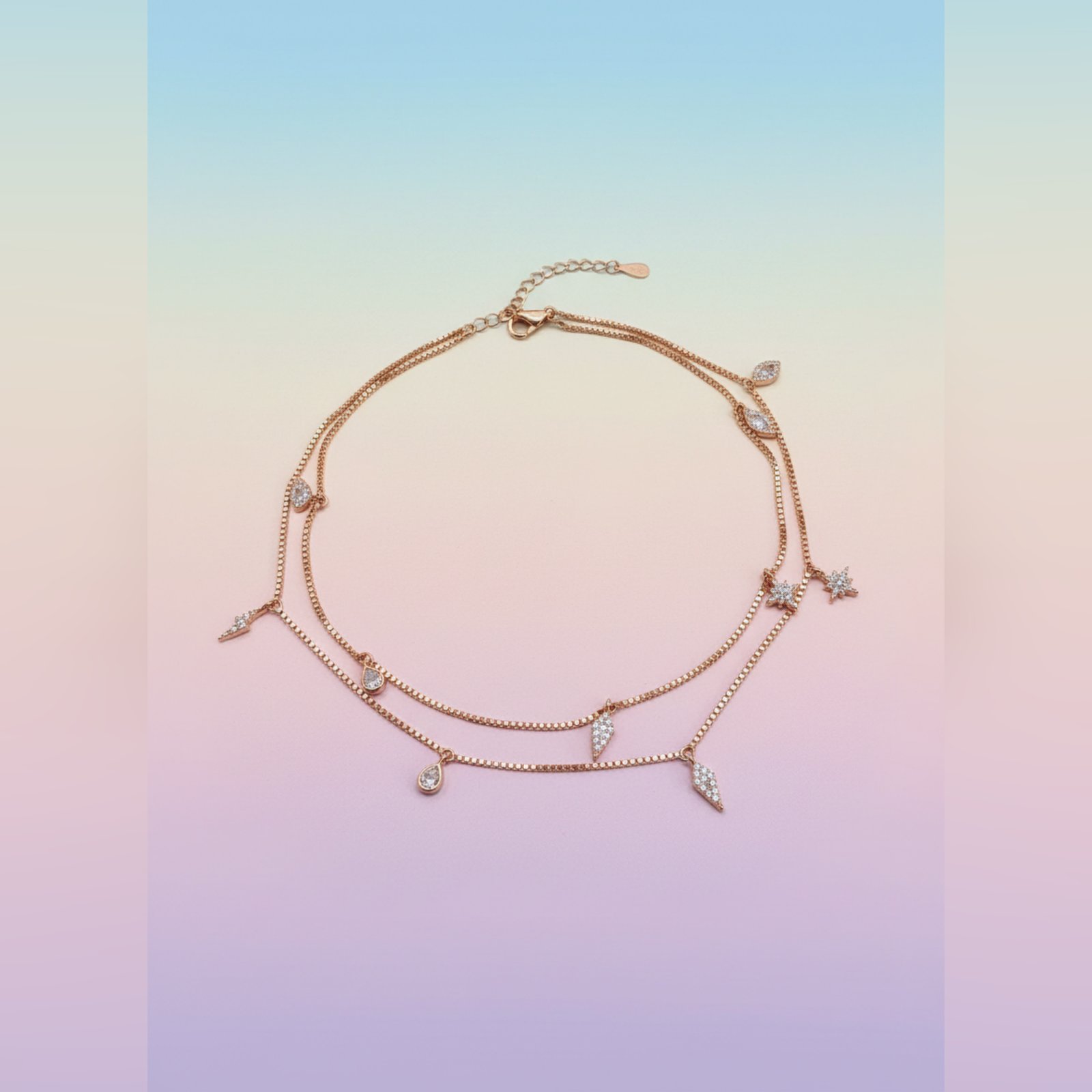 Rose Gold Evil Eye, Star ,Lightning charms Anklet – Spark of Protection