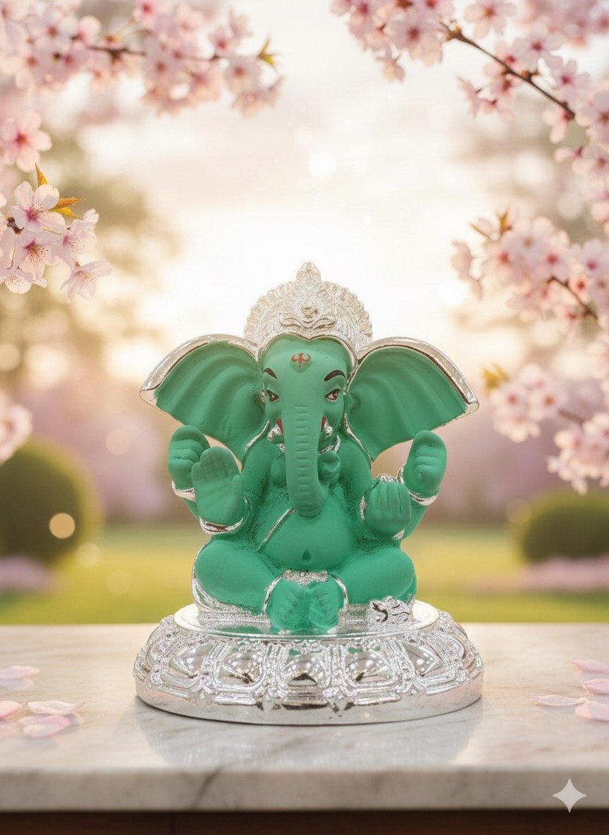 Elegant Wax Lord Ganesha Kalin Green Showpiece