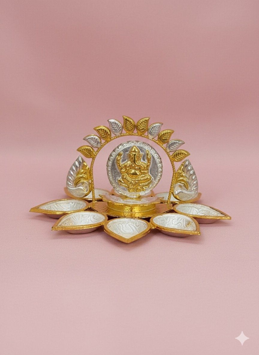 Silver Gold Plated Ganesha 5 Aarathi Diya