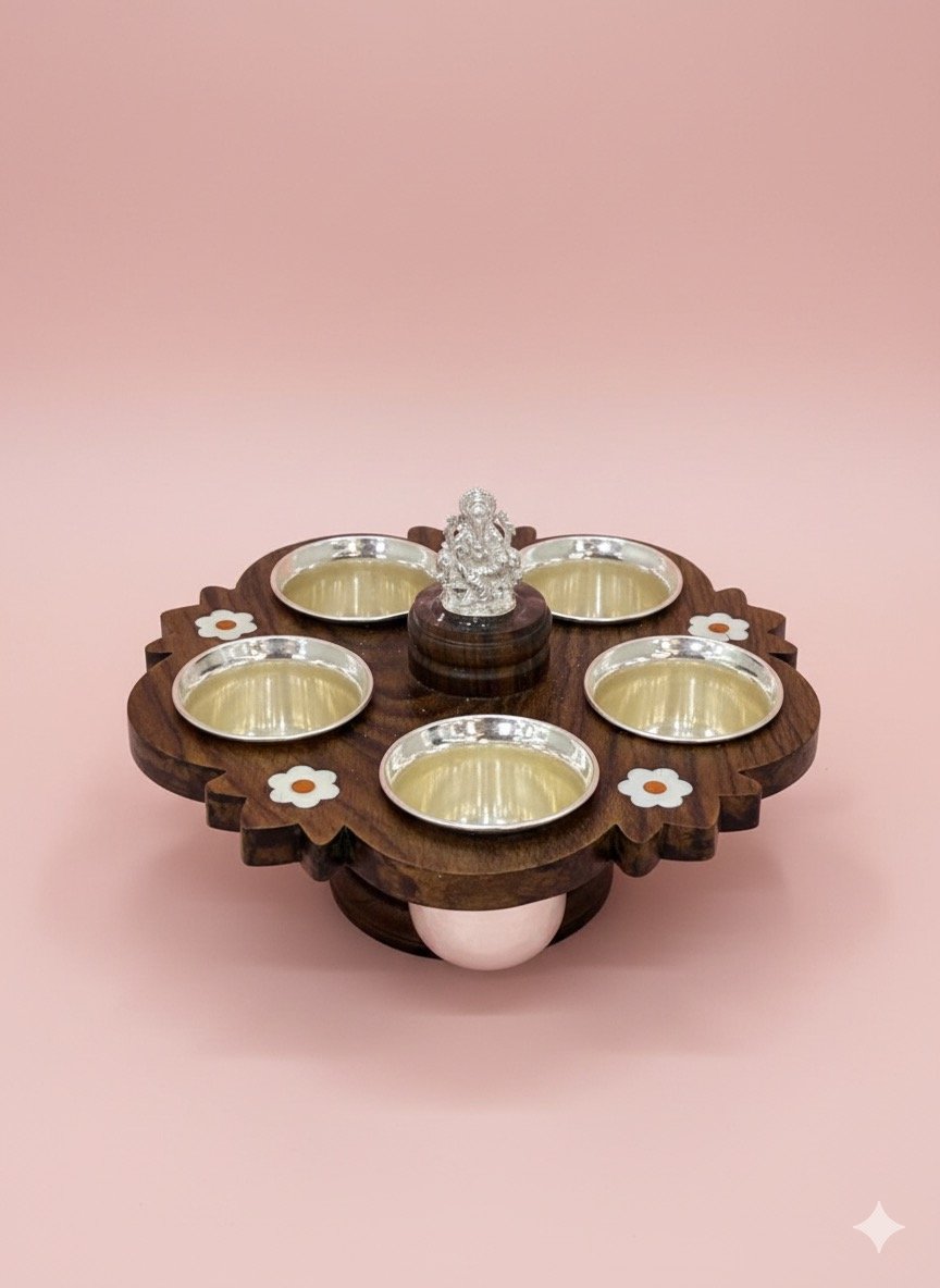 Silver Ganesha Pent Bowl Stand