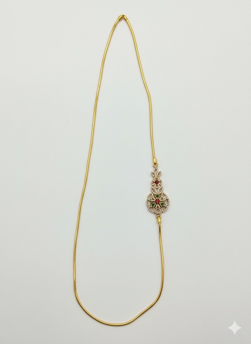92.5 Silver Gold Plated Stoned Floral Stone Mugappu Chain