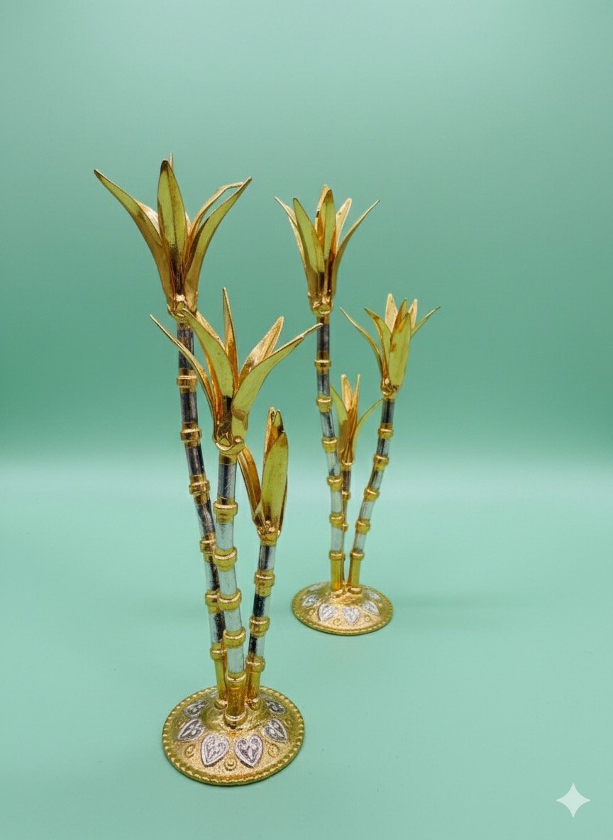Gold Plated Normal Silver Two-Toned Sugar Cane Stalk 2 UNITS